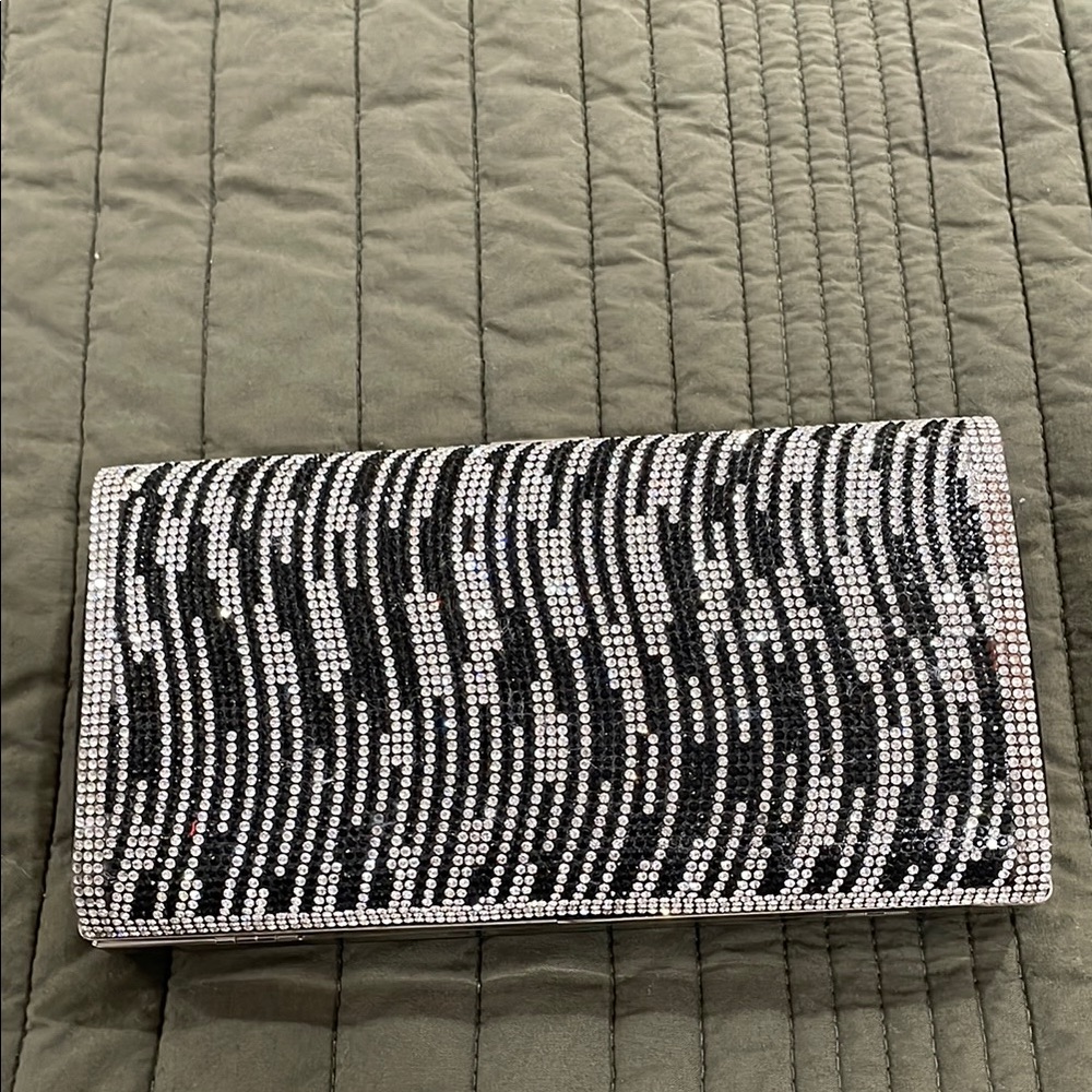 Evening Clutch Black and Silver with Rhinestones